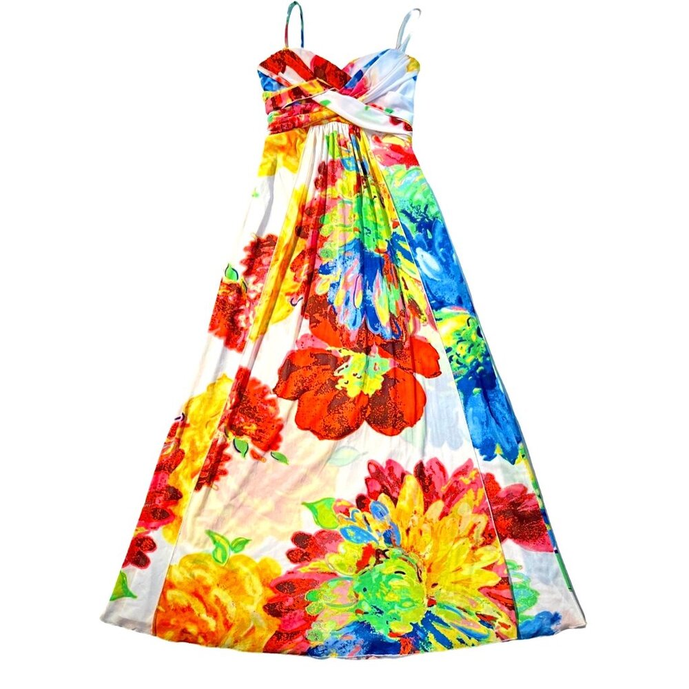 B. Darlin Y2K Vibrant Floral Spaghetti Strap Maxi Prom Dress Size 6